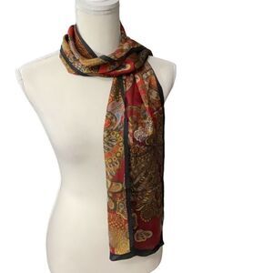 Harve Bernard 100% Silk Scarf Butterflies Geometric Red Black Brown 53 x 10